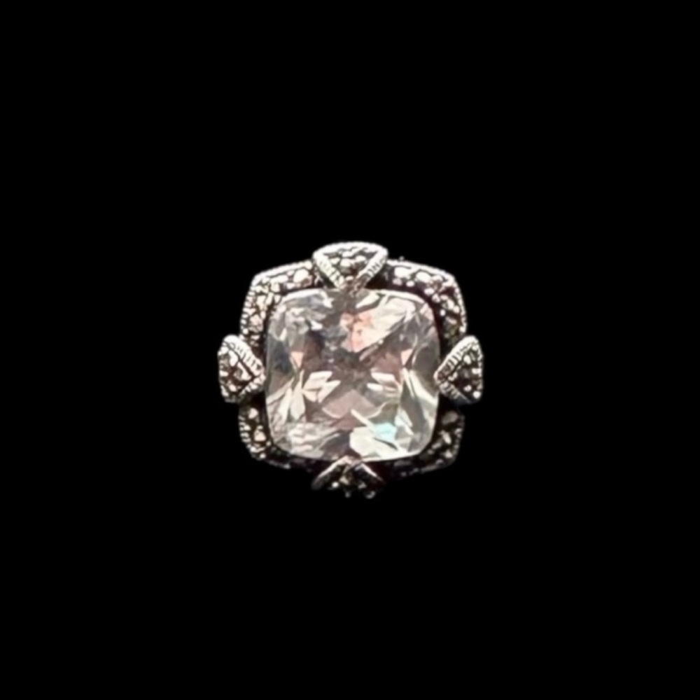 Suspicion .925 Sterling Silver White Cushion Quartz and Marcasite Ring Size 6 - Picture 3 of 8